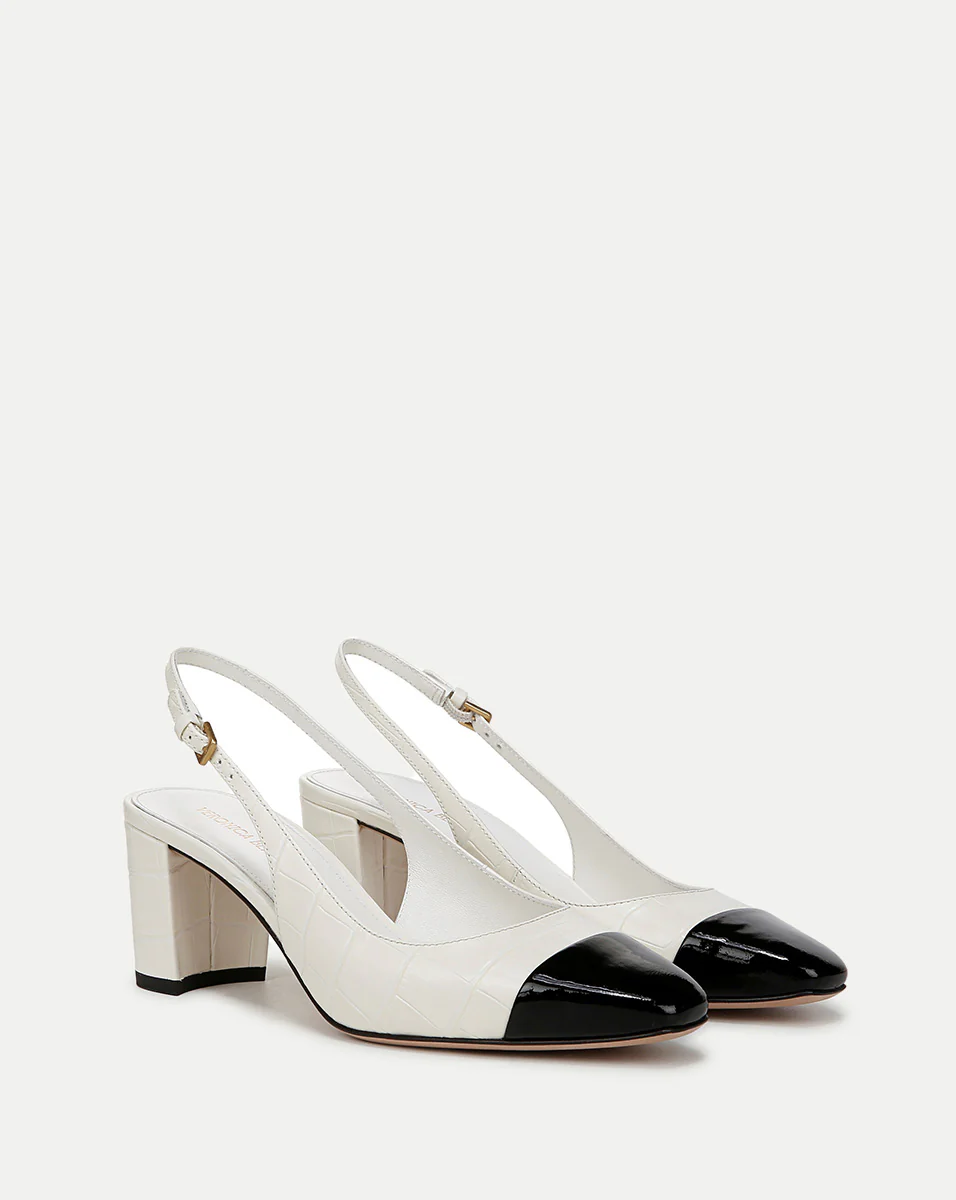 Cecile Croc-Embossed Cap-Toe Slingback Pump - Image 3