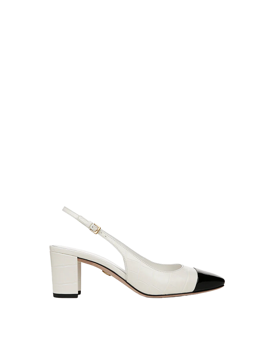 Cecile Croc-Embossed Cap-Toe Slingback Pump - Image 8