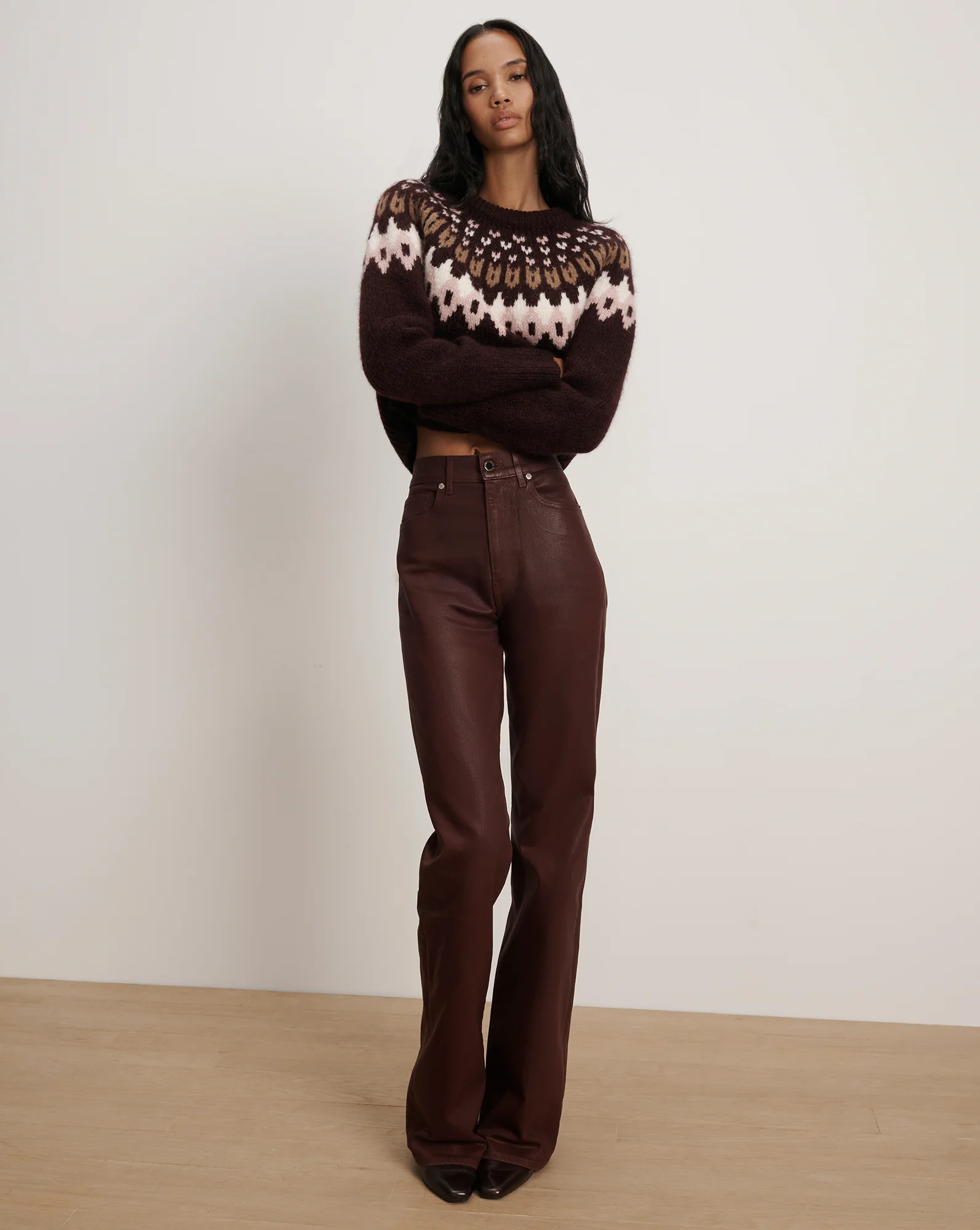 Crosbie Coated Slim Wide-Leg Jean