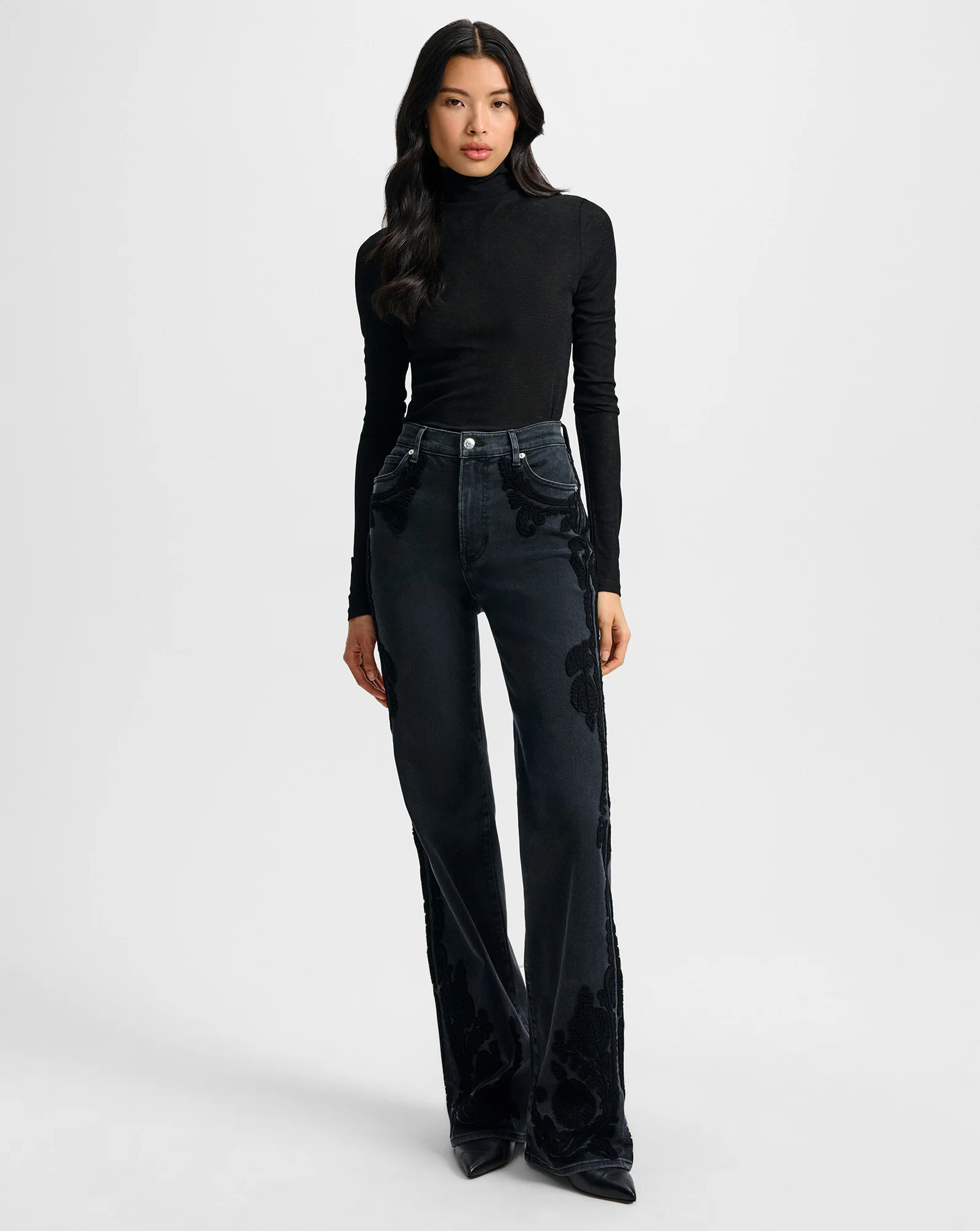 Crosbie Embroidered Slim Wide-Leg Jean - Image 3