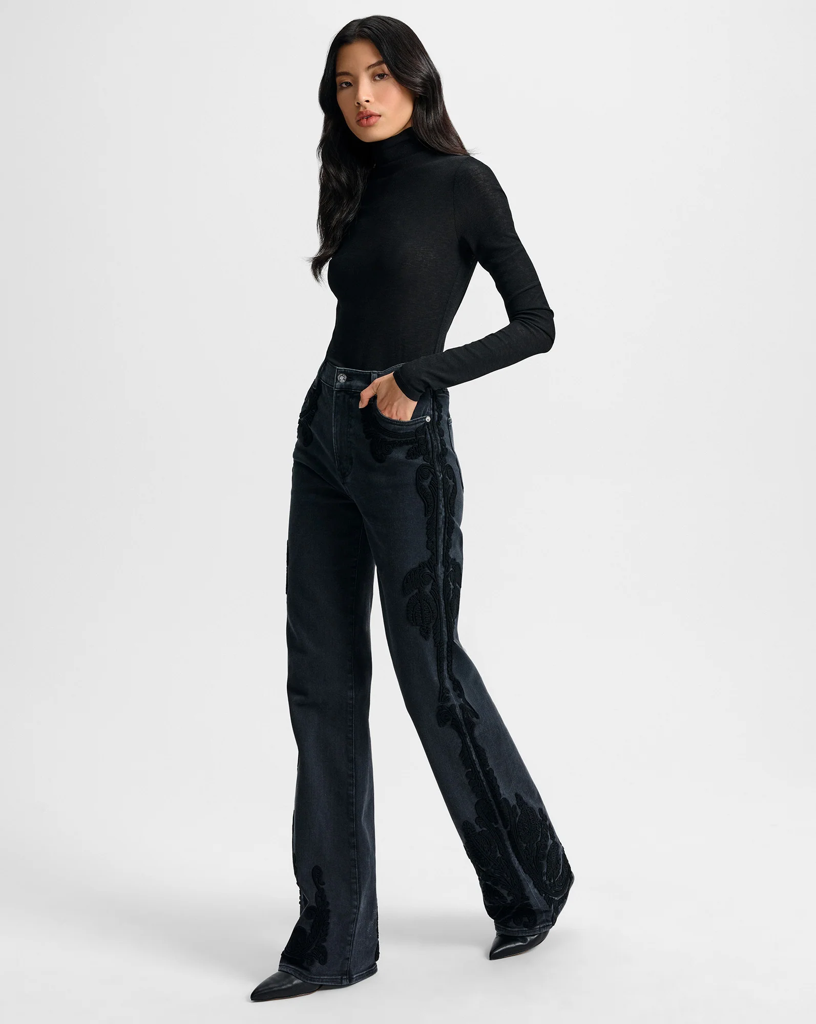 Crosbie Embroidered Slim Wide-Leg Jean - Image 4