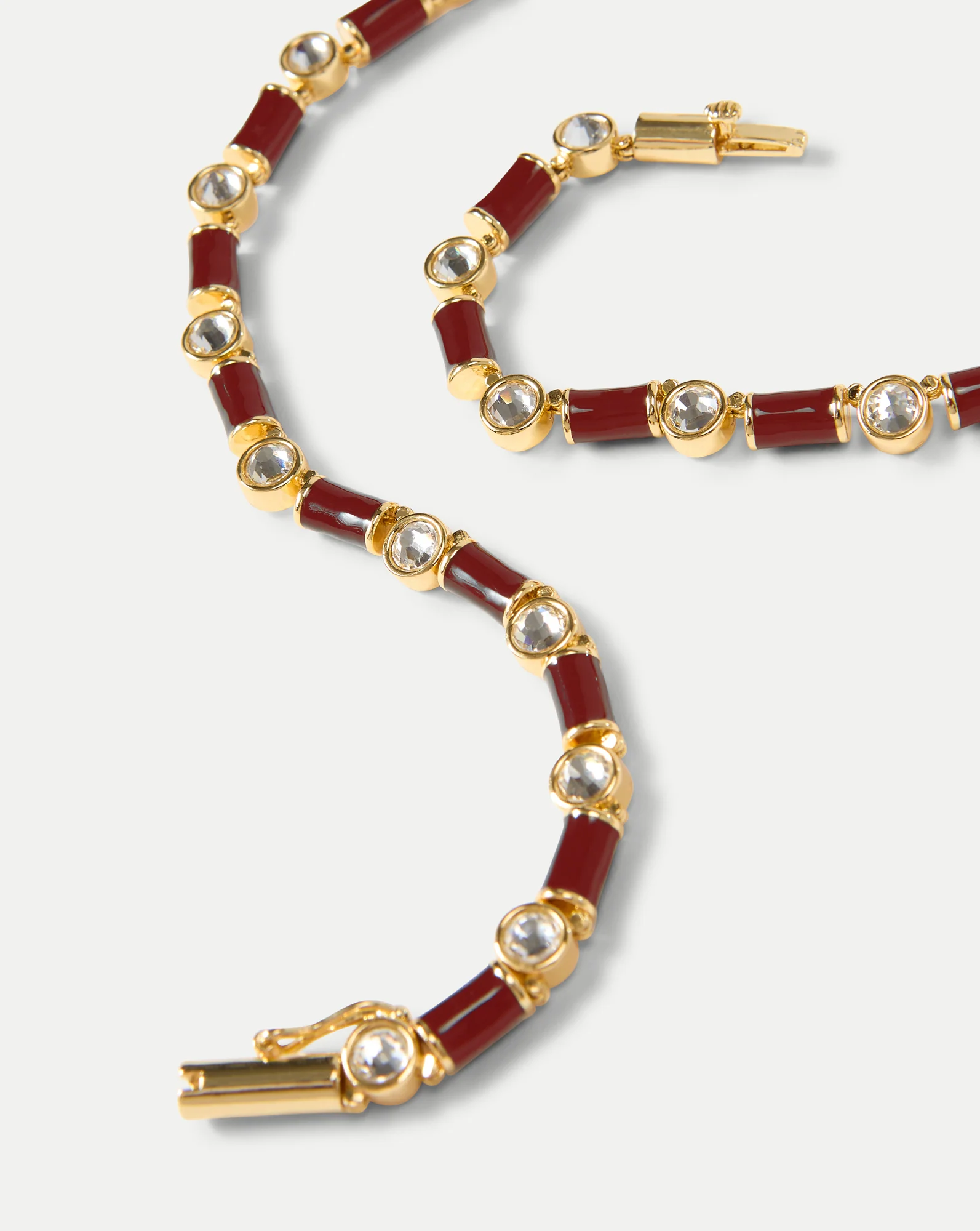 Burgundy Enamel and Crystal Barrel Necklace - Image 3