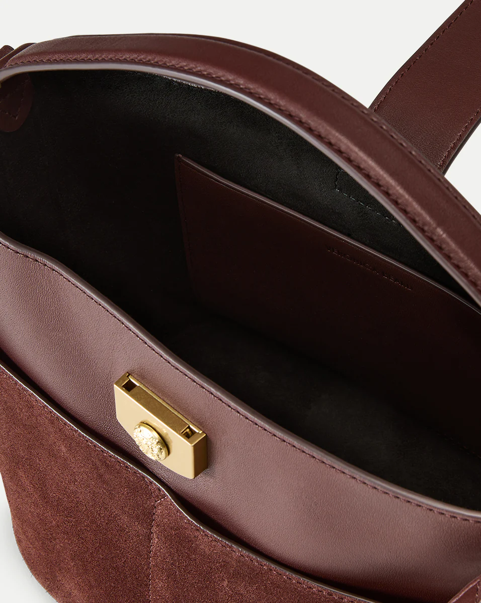 Small Crest Lock Suede Bucket Bag - Image 4