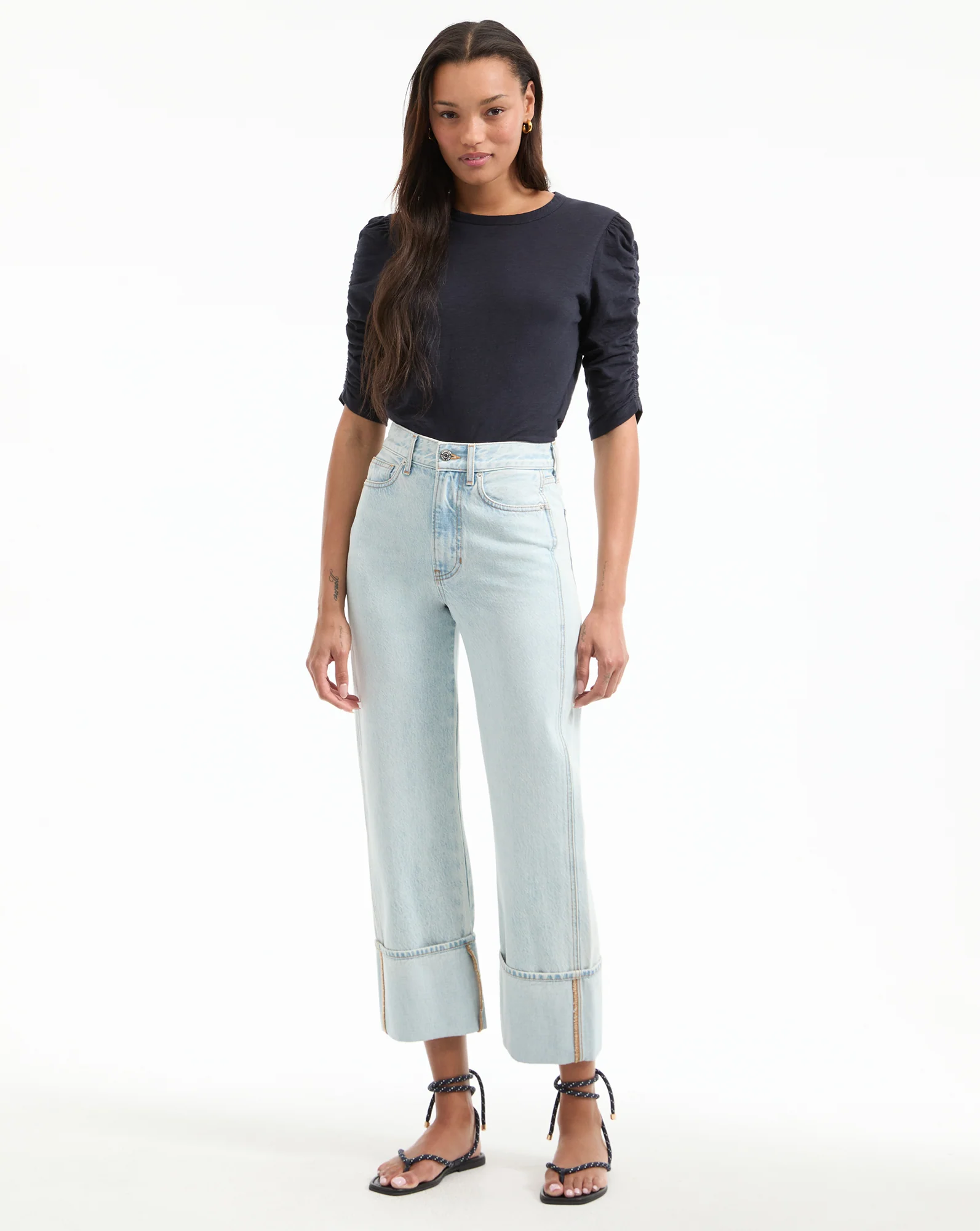 Waldorf Ruched-Sleeve Slub T-Shirt - Image 2